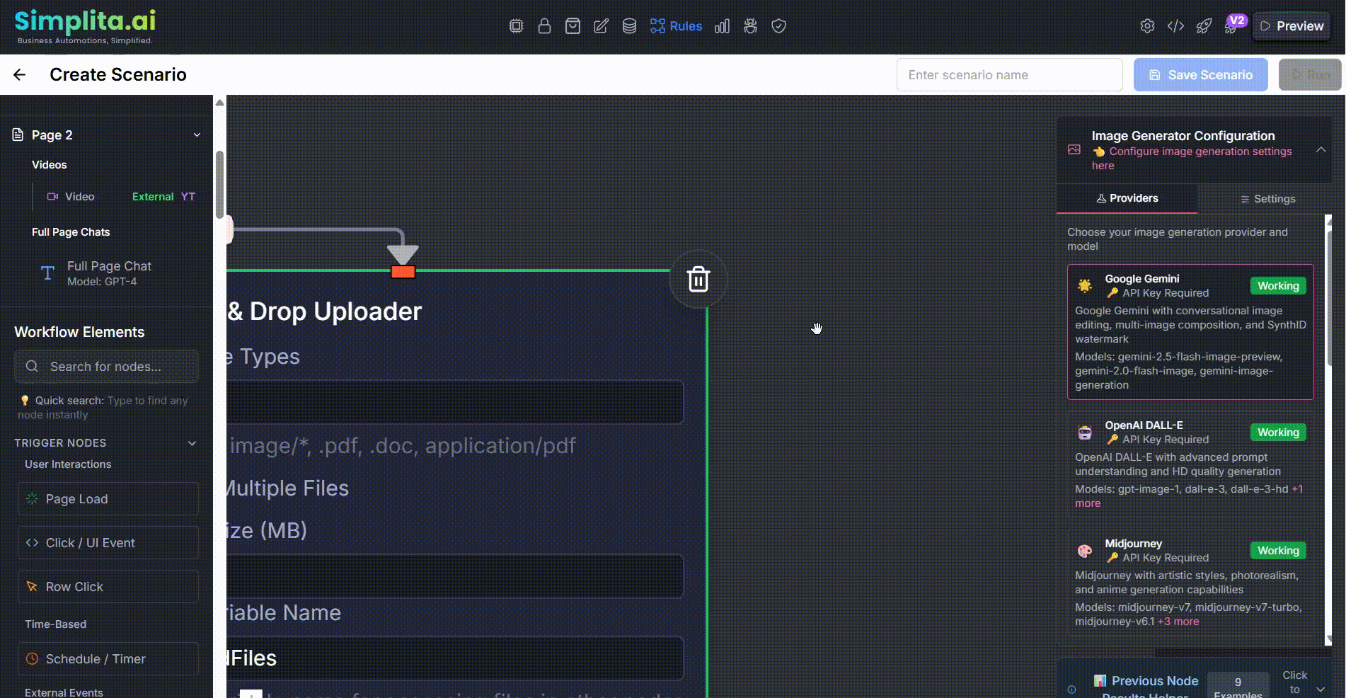 Automation Engine interface showing workflow diagram with nodes and connections
